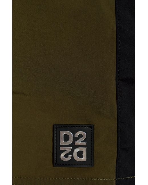 DSquared² Green Wide-Leg Swim Shorts for men