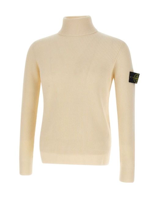 Stone Island White Ribbed High-Neck Sweater for men