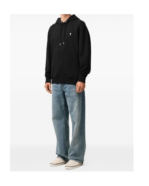 AMI Black Ami De Coeur Drawstring Hoodie for men
