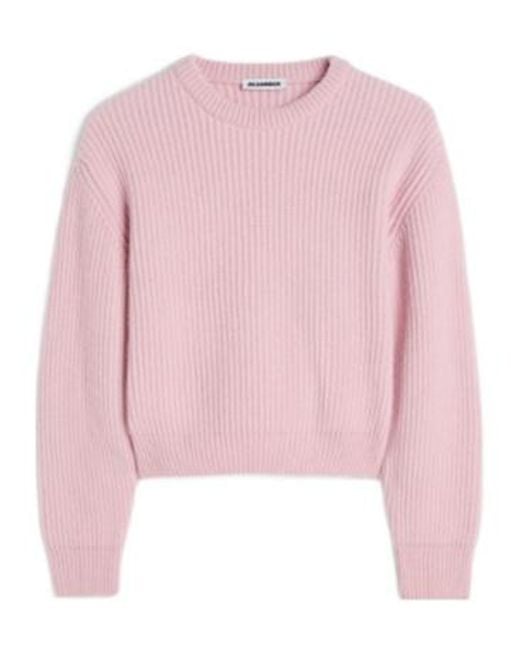 Jil Sander Pink Ribbed Crew-Neck Knitted Jumper