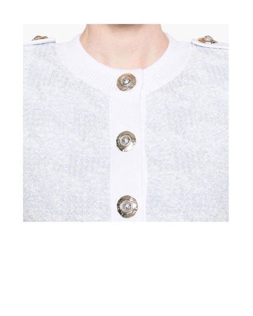 Balmain White Short-Sleeve Tweed Cardigan