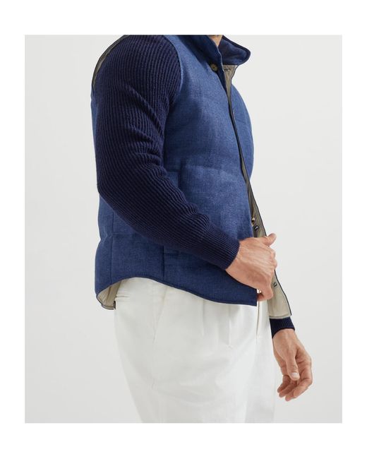 Brunello Cucinelli Blue Padded Denim Gilet for men