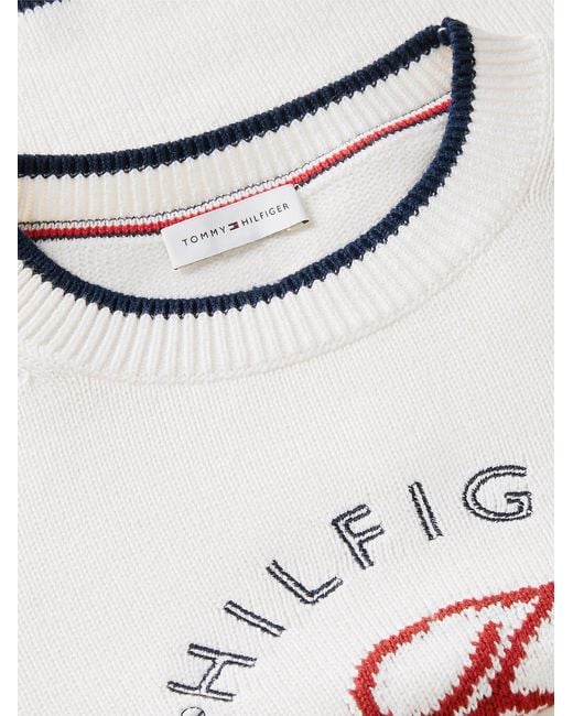 Tommy Hilfiger White Knit Embroidered Cropped Sweater