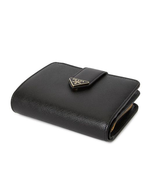 Prada Black Small Saffiano And Smooth Leather Wallet