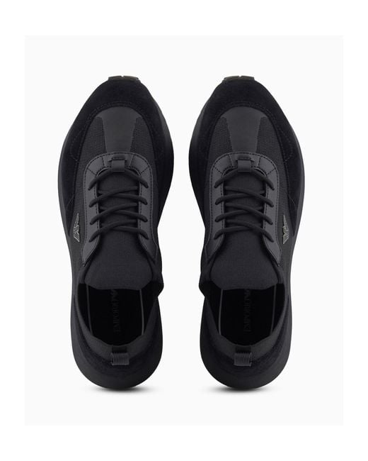 Emporio Armani Black Logo-Detail Knit Sneakers for men