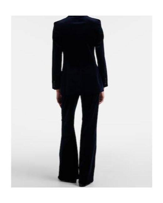 Victoria Beckham Blue Satin-Trimmed Velvet Wide-Leg Pants