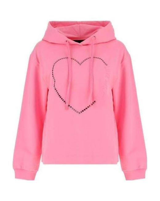Moschino Pink Studded-Heart Logo Hoodie