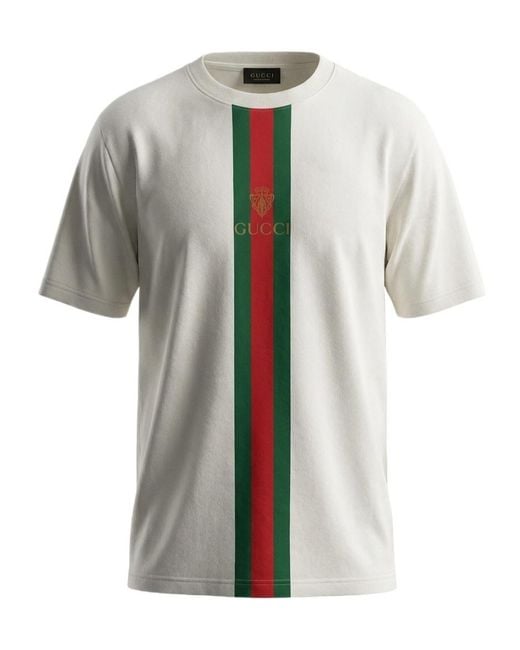 Gucci White Vertical Stripe T-Shirt for men