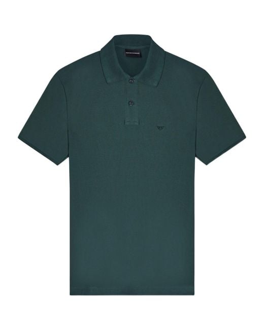 Emporio Armani Green Logo Embroidered Short-Sleeved Polo Shirt for men