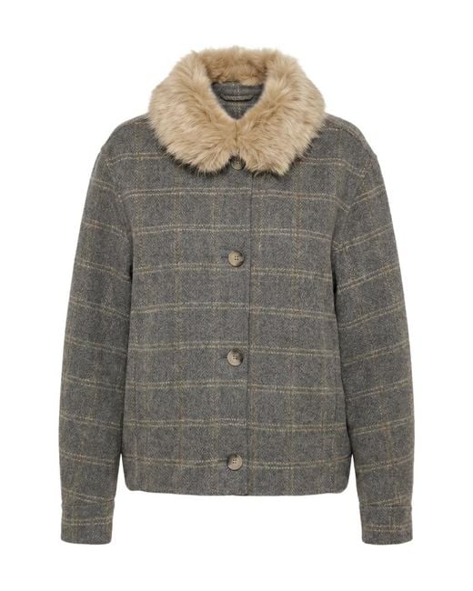 Twinset Gray Two-Tone Plaid Coat