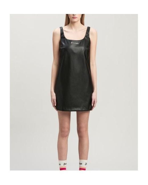 Palm Angels Black Logo Embroidered Sleeveless Mini Dress