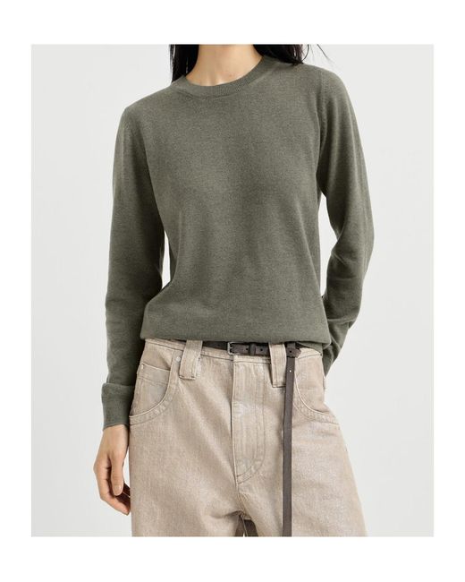 Brunello Cucinelli Green Cashmere Sweater With Monili