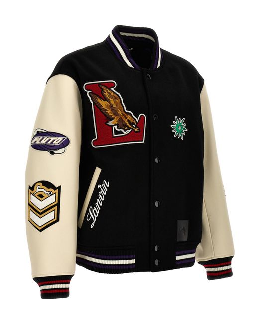 Lanvin Black X Future Logo-Patch Varsity Bomber Jacket for men
