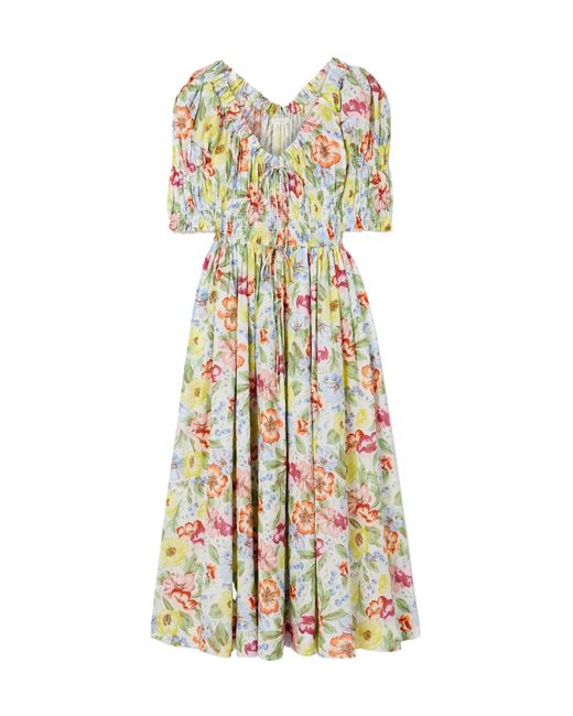 Doen White Pleated Printed Midi Dress