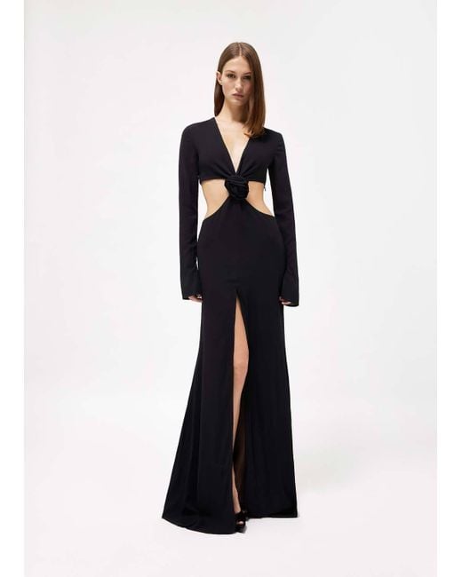 Blumarine Black Rose Detailed Cut-Out Long Dress