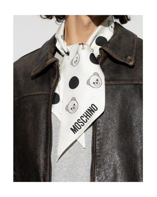Moschino White Logo Print Polka Dot Scarf for men