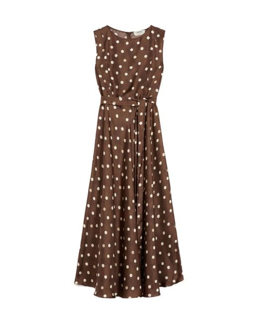 Max Mara Brown Silk Polka-Dot Martina Midi Dress
