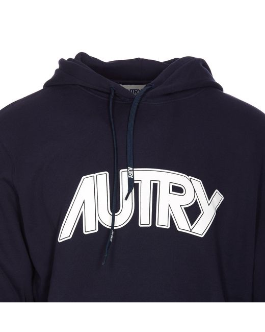 Autry Blue Logo-Printed Drawstring Hoodie for men