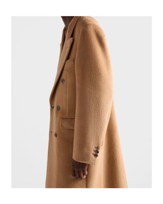 Prada Natural Double-Breasted Wool Blend Coat for men