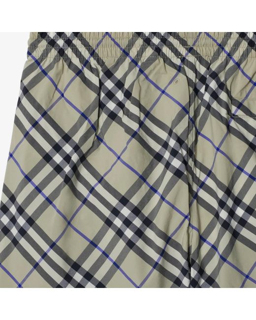Burberry Gray Checked Drawstring-Waist Swim Shorts for men