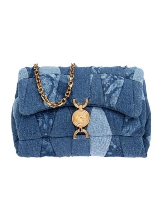 Versace Blue Quilted Denim Shoulder Bag