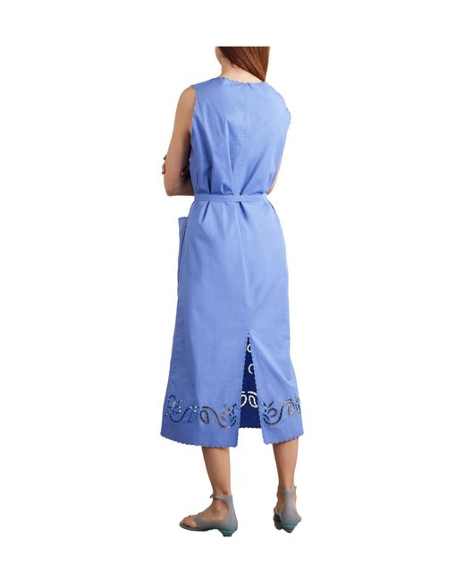 Vita Kin Blue Katya Belted Scalloped Broderie Anglaise Cotton Midi Dress