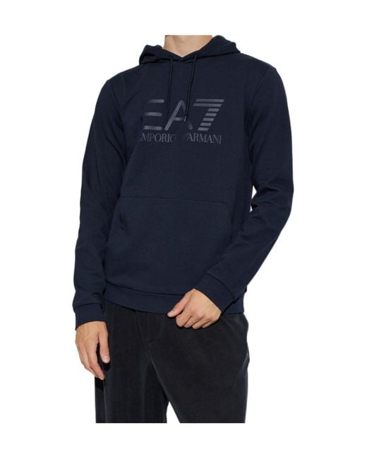 EA7 Blue Logo-Print Drawstring Hoodie for men