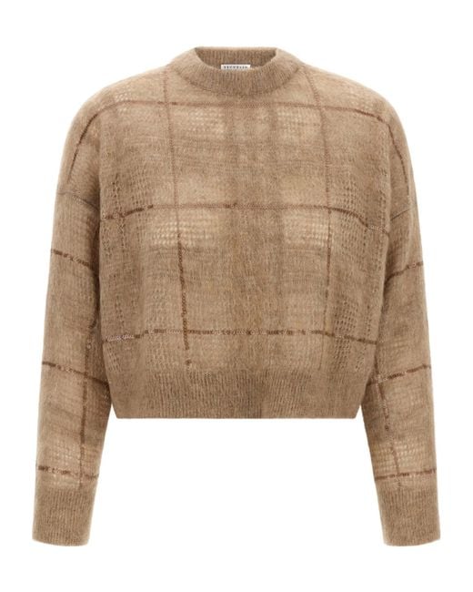 Brunello Cucinelli Natural Sequin Check Sweater