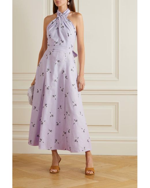 Erdem Purple Selene Embroidered Dress
