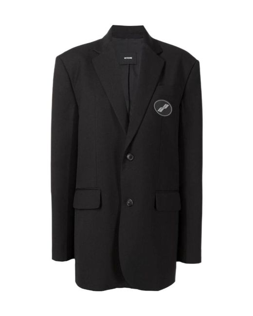 we11done Black Logo-Patch Long Sleeved Oversized Blazer for men