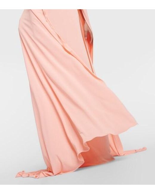 Monique Lhuillier Pink Caped Keyhole Satin Gown