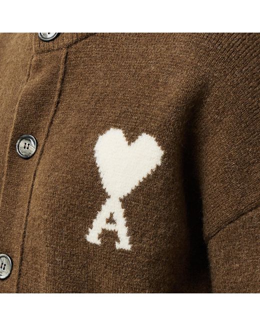 AMI Brown Round-Neck Knit Cardigan