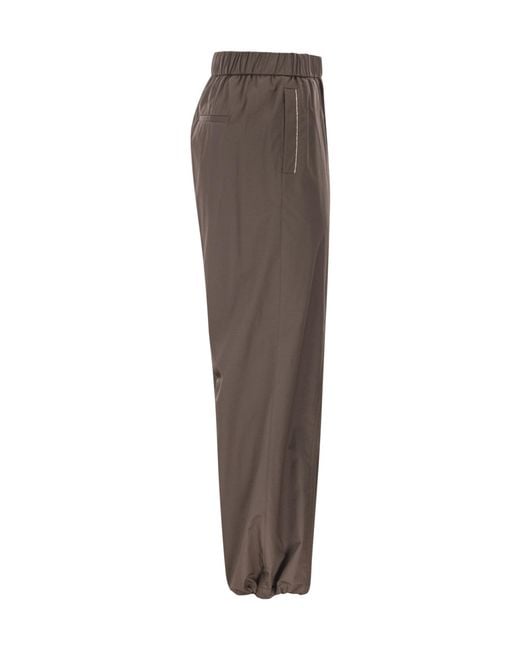 Peserico Brown Elasticated Waistband Stretch Sateen Trousers
