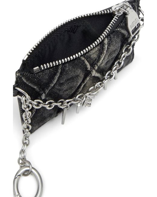 DIESEL Black Logo Embellished Chained Card Holder