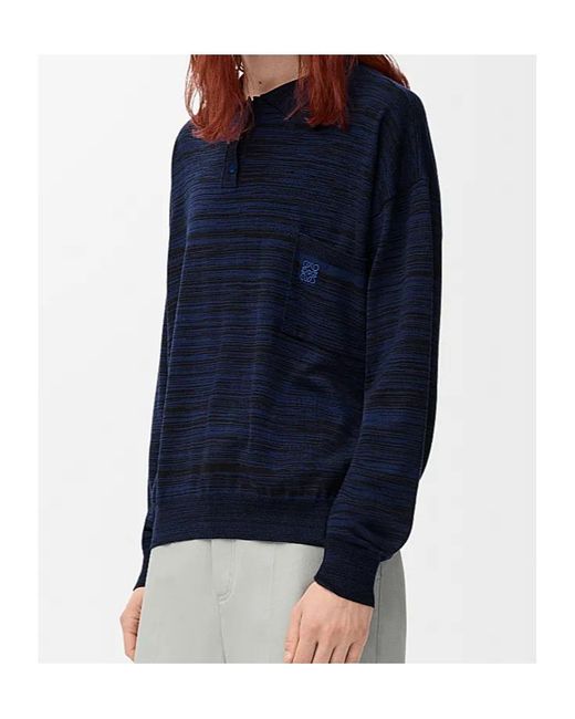 Loewe Blue Striped Logo Polo Sweater for men