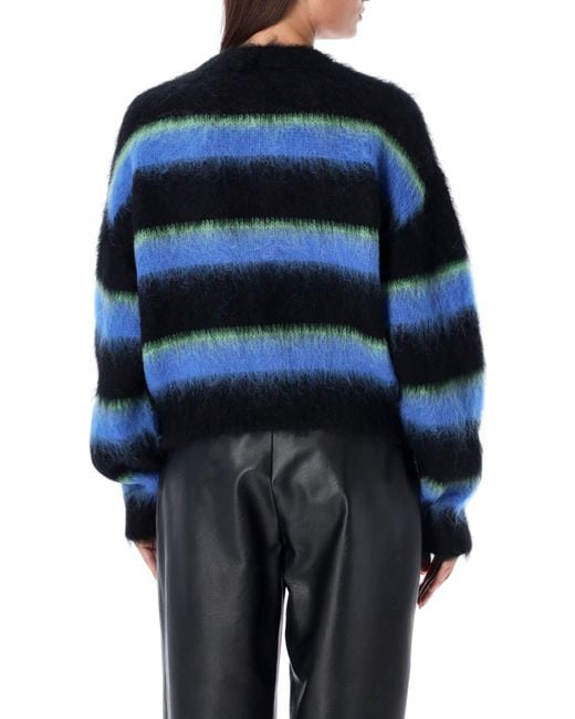 Alexander Wang Blue Striped Crew-Neck Brushed Cardigan
