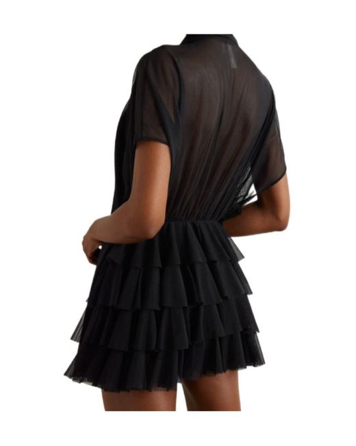 Norma Kamali Black Lauren Bow-Detailed Tiered Ruffled Mini Dress