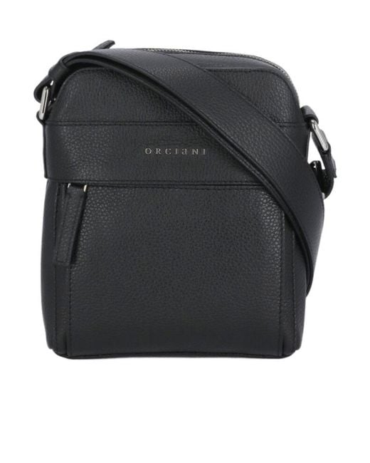 Orciani Black Mini Micron Logo Lettering Messenger Bag for men