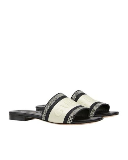 Gucci Black Slide Sandal With Web, Fabric