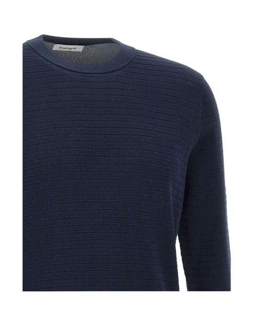 Kangra Cashmere Blue Kangra Textured Crew Neck Knitted Sweater for men