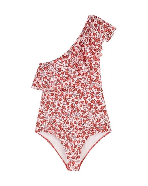 Isabel Marant Red One-Shoulder Cut-Out Swimsuit