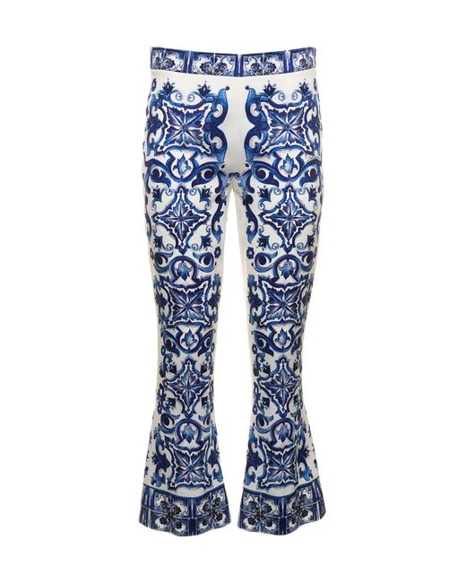 Dolce & Gabbana Blue Majolica Printed Flared Pants