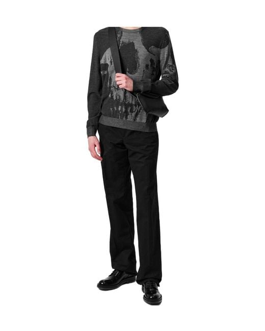 McQueen Gray Crew Neck Long-Sleeve Knit Sweater for men