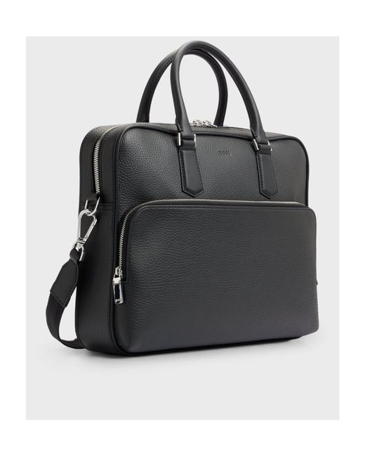 Boss Black Logo-Debossed Leather Laptop Bag for men
