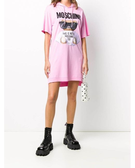 Moschino Pink Teddy Bear Printed Hooded T-Shirt Dress