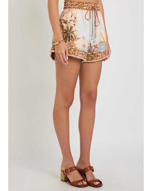 Zimmermann White Printed Linen Shorts