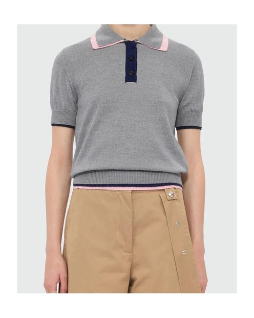MSGM Gray Contrast Trim Polo Knitted Top