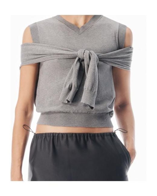 Alexander Wang Gray Layered V-Neck Vest With Tie-Front Cardigan Detail