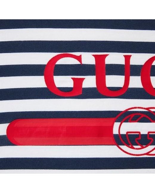Gucci Blue Logo Printed Striped T-Shirt