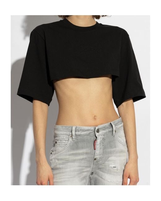 DSquared² Black Logo Embossed Cropped T-Shirt